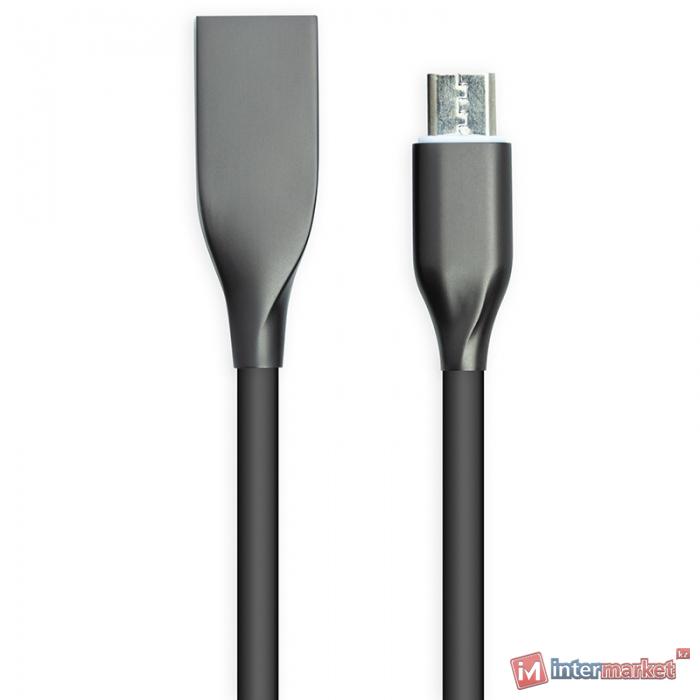 Кабель PowerPlant USB - microUSB, 2м, силикон, черный